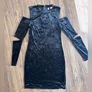 Divided Black Crushed Velvet Cold-Shoulder Mini Dress
